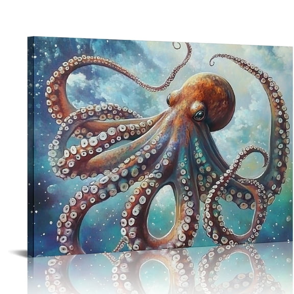 ZFLMY Octopus Wall Art Canvas Print on Canvas Ready to Hang Home Decor - Room, Living Room, Bedroom, Kitchen, Office, Hotel, Salon, Bar 16x12in