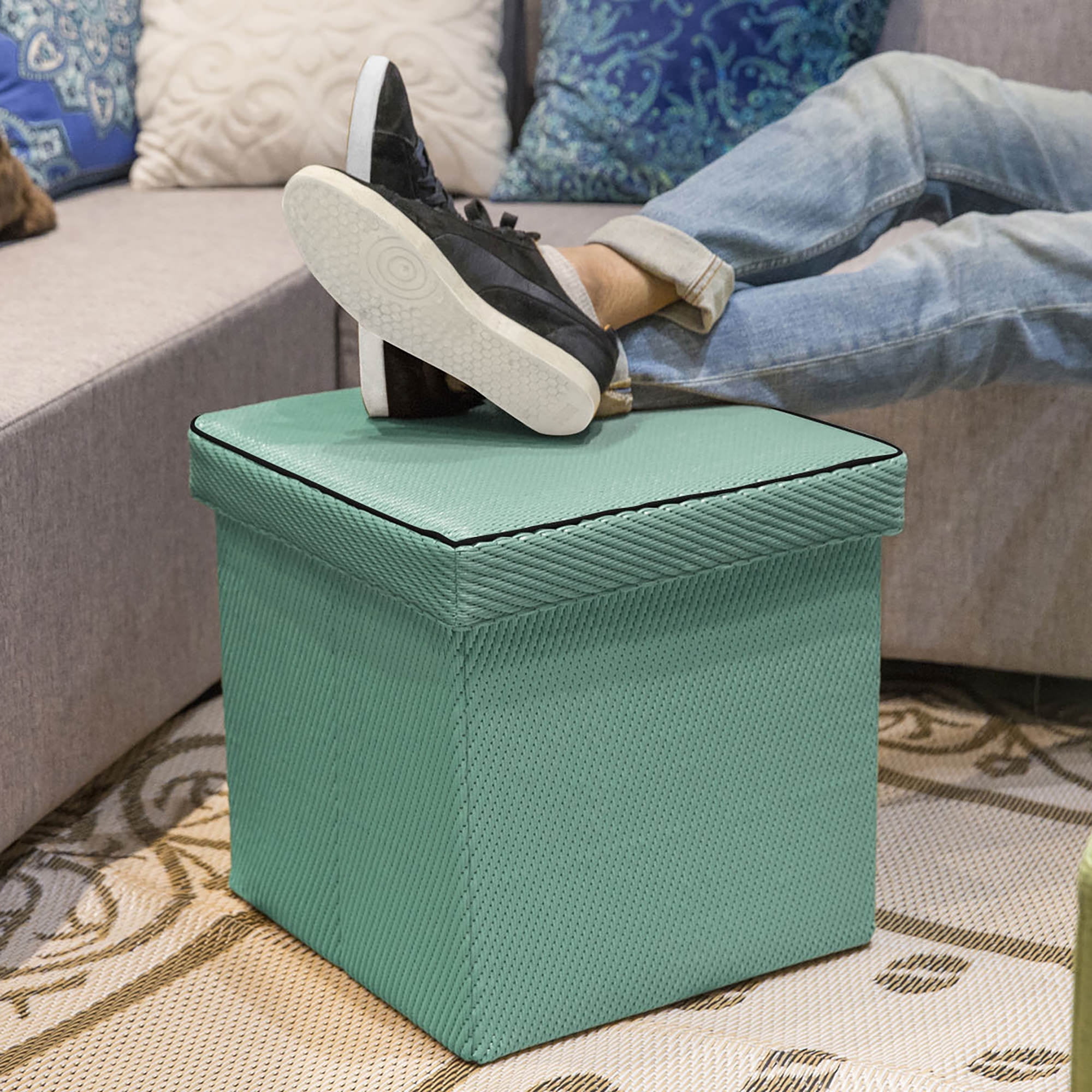 Storage Cube by Patio Mat, Indoor / Outdoor for RV, Patio, Home, Collapsible & Multi-use (Aqua)