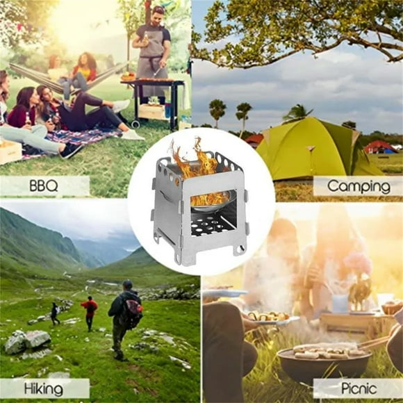 TopLLC Portable BBQ Grill Kit Outdoor Camping Stove Portable Folding Stainless Steel Wood Stove Stove