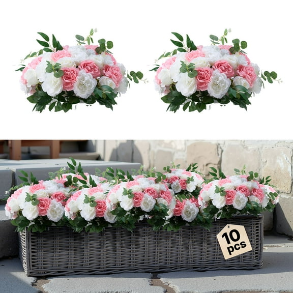 VEVOR Flower Ball Arrangement Bouquet 10 PCS, 17.7-Inch Diameter Artificial Flower Balls Wedding Table Centerpieces, Rose Arrangements for Wedding Centerpiece Home Decorations, Pink and White Roses