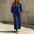 thumbnail image 3 of Boho Dresses for Women 3/4 Length Puff Sleeve V Neck Casual Maxi Dress with Pockets Vacation Beach Dress, 3 of 5