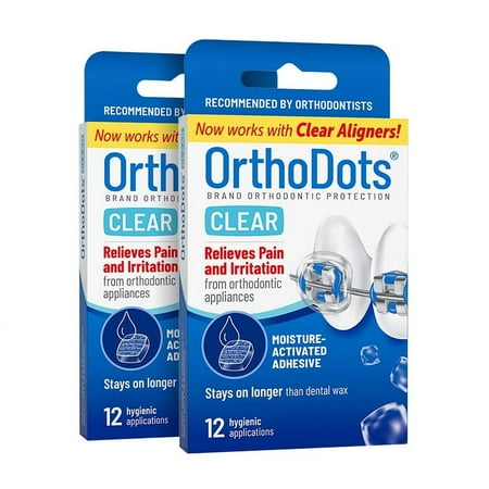 OrthoDots CLEAR (24 Count) - Moisture Activated, Silicone Dental Wax Alternative for Pain Caused by Braces. OrthoDots Stick Better & Stay on Longer than Orthodontic Wax (24 Count Clear)