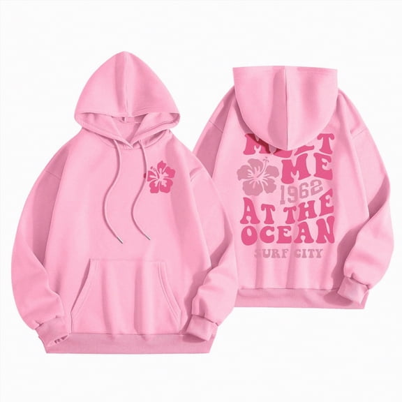 Towmus Women's Graphic Hoodies Oversized Sweatshirts Letter Flower Print Hooded Pullover Tops Cute Fall Clothes