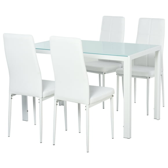 HOMCOM Dining Table Set for 4, Rectangular Glass Kitchen Table With Chairs