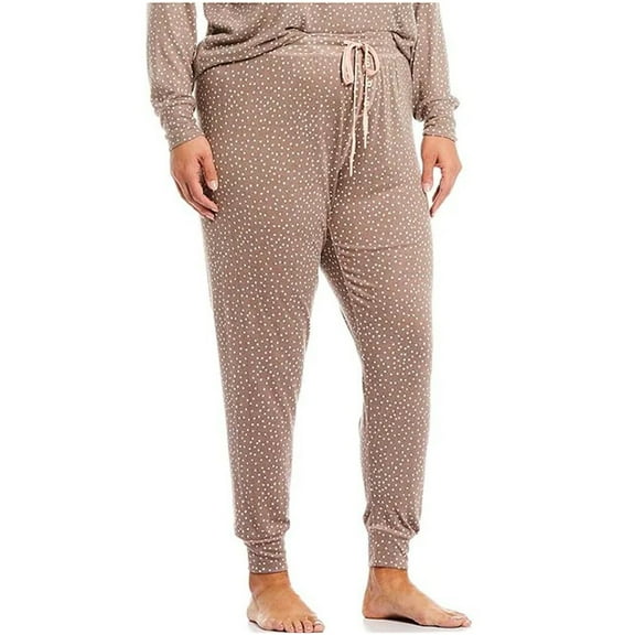 P.J. Salvage Womens Dotted Pajama Jogger Pants, Brown, Small