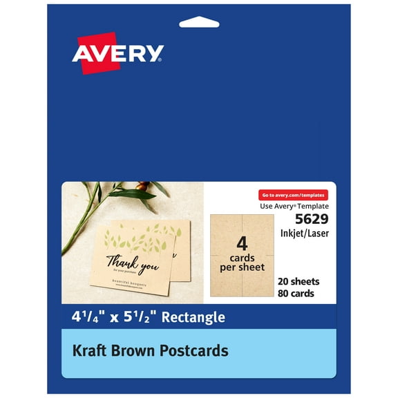 Avery Kraft Brown Postcards, 4.25" x 5.5", 80 Total (5629)