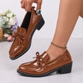 thumbnail image 7 of Busydd Womens Loafers Fashion Glossy Chunky Block Heel Dress Shoes Casual Comfortable Closed Toe Solid Color Slip On Shoes, 7 of 7
