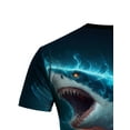 thumbnail image 3 of 1 Piece Summer Casual Crew Neck T-Shirt - Polyester Knit Fabric Regular Fit, Animal Pattern, Suitable for Adults' Weekend Casual Wear - Shocking Shark and Ocean Flame Design, 3 of 5