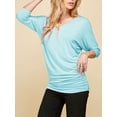 thumbnail image 3 of Made by Johnny Women's V-Neck 3/4 Sleeve Dolman Top with Side Shirring M AQUA, 3 of 6