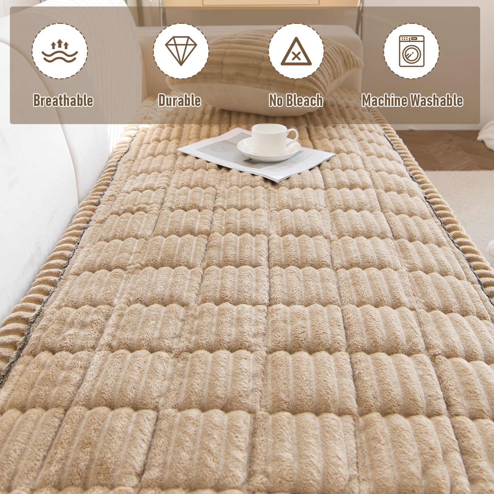 Eurhowing Pet Couch Cover Waterproof, Non Slip Plush Sofa Slipcover for Couch, Bed, Floor, Fuzzy Blanket Mat Furniture Protector for Dogs Cats (28x83in, Light Coffee)