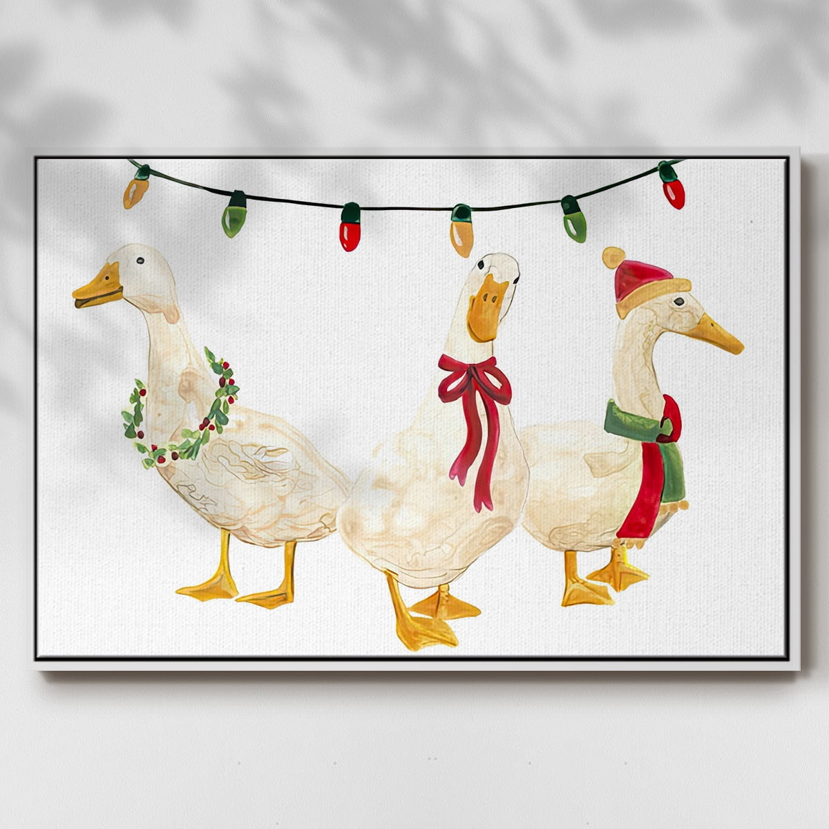 Merry Quackmas Collection A - Framed Gallery Wrapped Holiday Canvas - 17 x 25 - White Frame