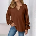 thumbnail image 2 of idosla Womens Oversized Long Sleeve Shirt Casual Waffle Knit Tunic Tops Lace Patchwork Pullover Sweatshirt (Brown, M), 2 of 8