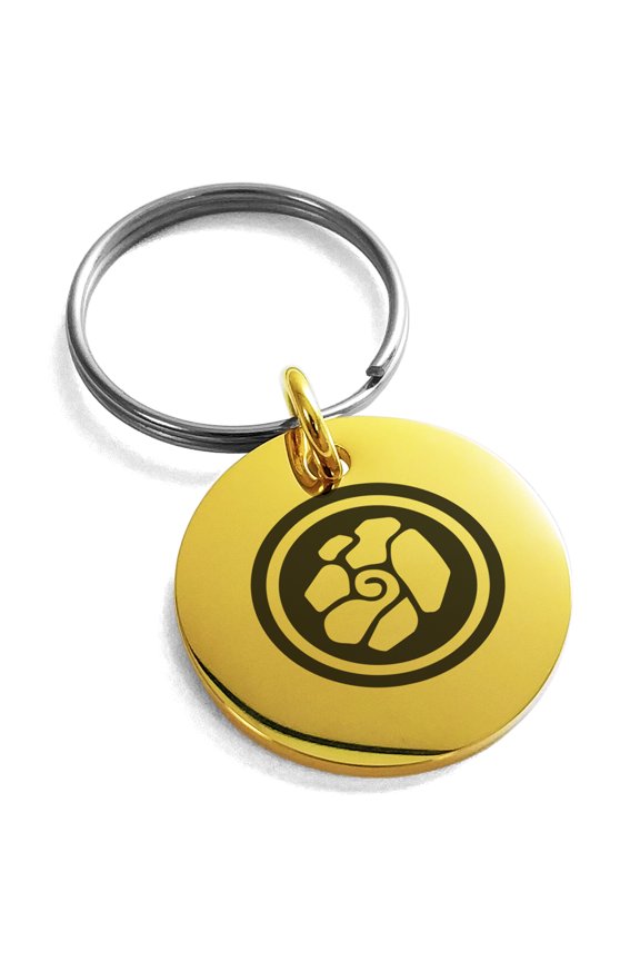 Stainless Steel Earth Element Rune Engraved Small Medallion Circle Charm Keychain Keyring