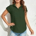 thumbnail image 5 of Wycnly Womens Blouses and Tops Dressy Beach Holiday Casual Solid Lapel Loose Fit Lightweight Chiffon Jacquard Tshirts Summer Plain V-Neck Short Sleeve Cute Tees Tops Army Green l, 5 of 7