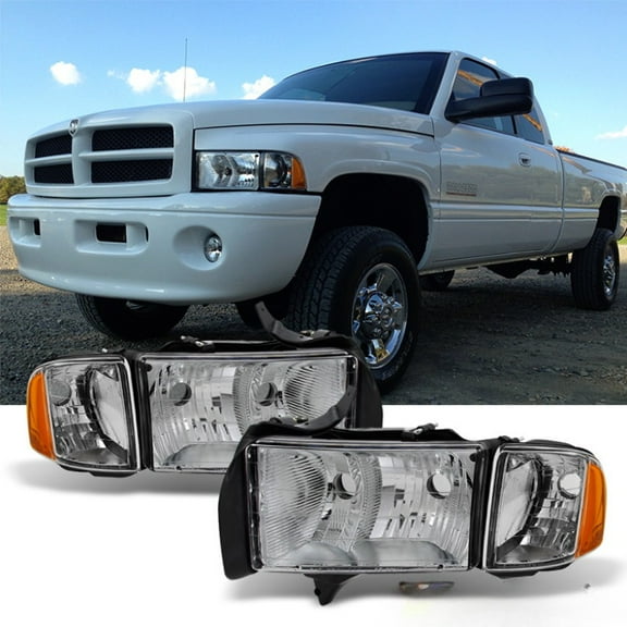 Chrome 1999 2000 2001 Dodge Ram 1500 Pickup Sport Headlights w/ Corner Lights