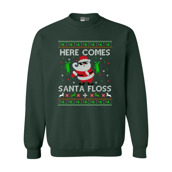 Here Comes Santa Floss Dance Christmas Funny DT Crewneck Sweatshirt