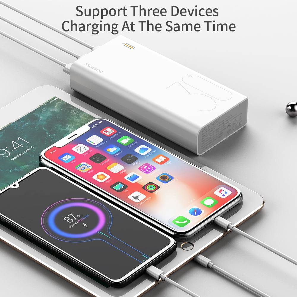ROMOSS 30000mAh Power Bank Type-C 18W PD QC Fast Charge Battery Max 3A Port 3USB