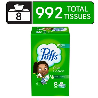 Puffs Plus Lotion Facial Tissue, 8 Family Size Box, 124 Tissues per Box