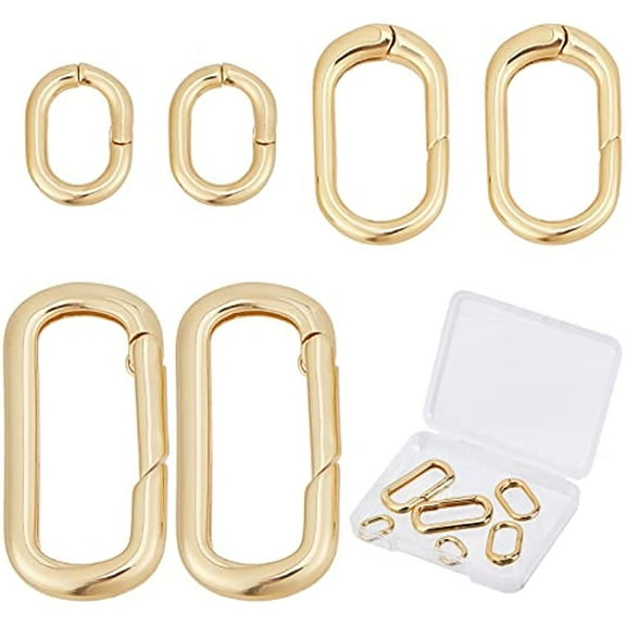 6Pcs 3 Sizes Brass Oval Key Rings Spring Gate Ring 18k Gold Keychain Carabiner Lock Clasps Connector Fastener