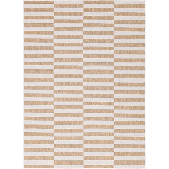 Unique Loom Tapis Classique Rayé Extérieur 8' x 11' 4 Rectangle Marron Clair/ivoire