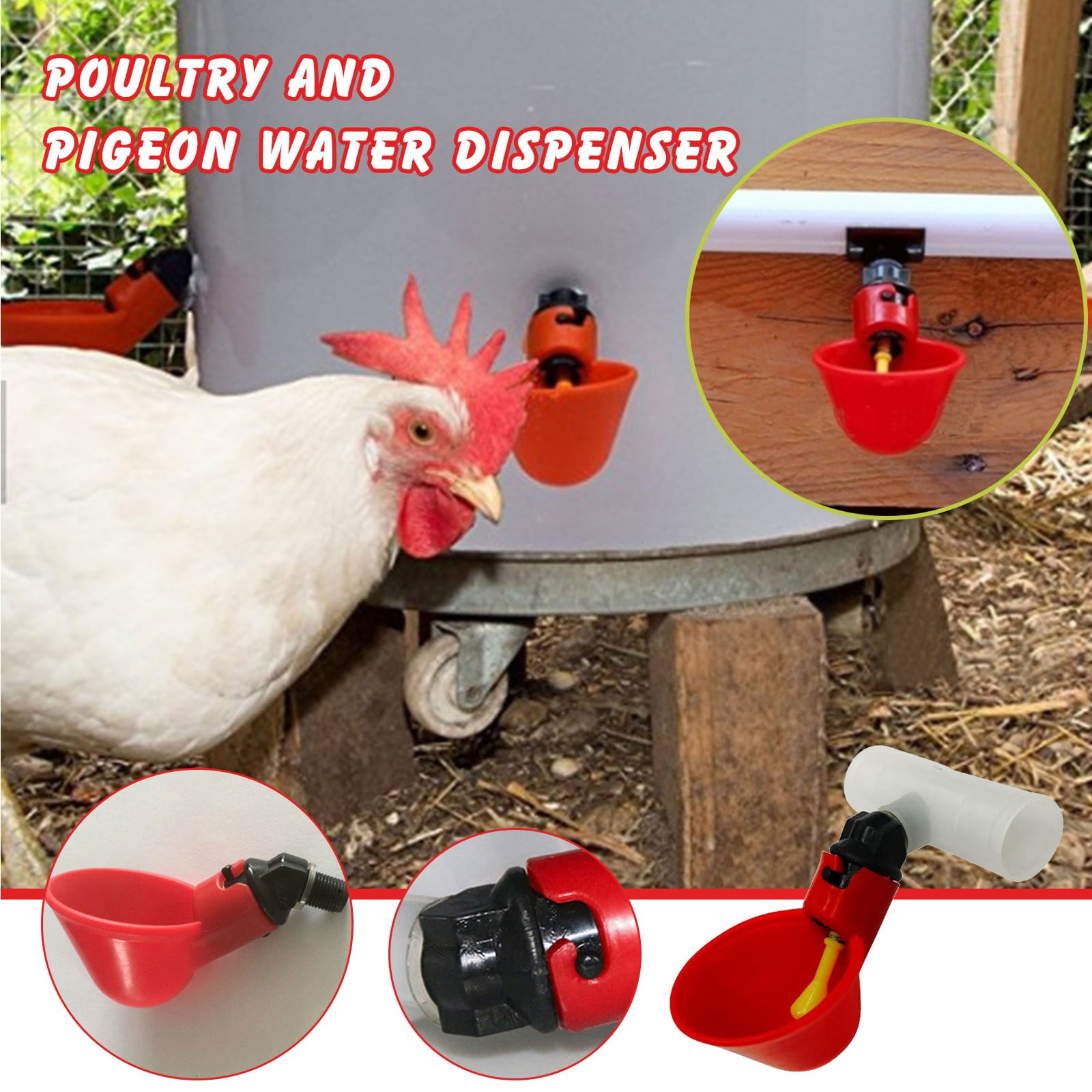 US Poultry Automatic Water Drinking Cups Plastic Drinker For Chicken Hen Bird 