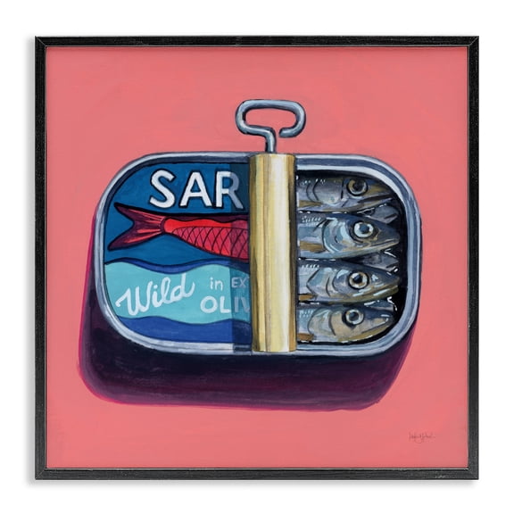 Stupell Industries Wild Sardines on Pink Black Framed Giclee Art, design by Kate Jarvik Birch