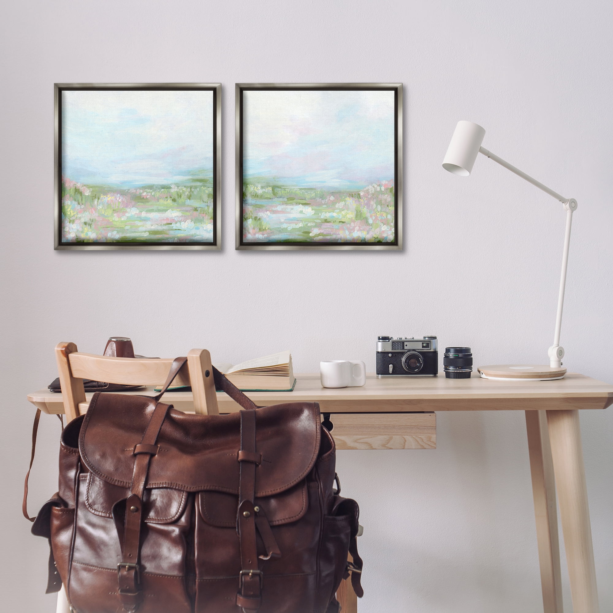 Stupell Industries Pastel Abstract Spring Field Landscape & Nature Painting Gray Floater Framed Canvas Art Print Wall Art, 18 x 18, Set of 2