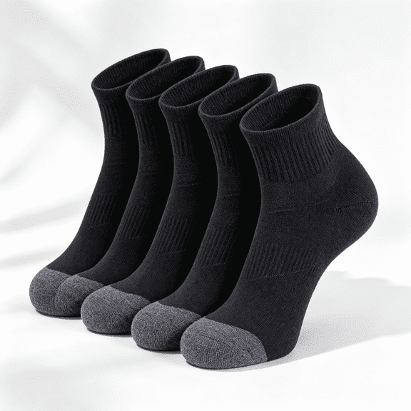 Lanola Mens 100% Cotton Cushioned Ankel Socks, Athletic Performance Running Moisture Wicking Breathable Quarter Socks，5-Pack（Black）