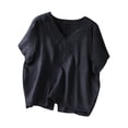 thumbnail image 2 of Antinious Summer Tops for Women Trendy,Sweatshirt for Women,Ladies Imitation Linen Embroidered Short Sleeved V-Neck Pullover Fashionable Top,Navy,L, 2 of 5