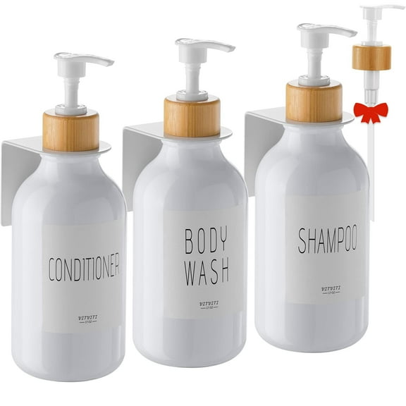 Subekyu hampoo and Conditioner Dispenser, Body Wash Shower Soap Dispenser Wall Mounted 3 Chamber