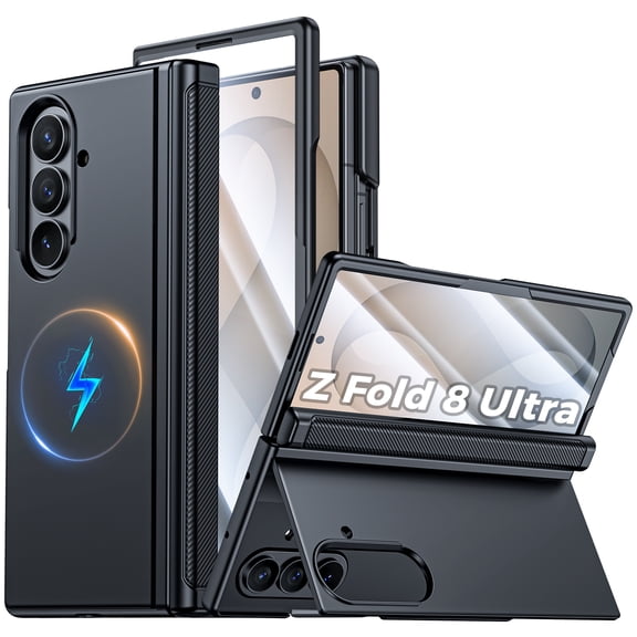 Vizvera Magnetic for Samsung Galaxy Z Fold 8 Ultra Case with Stand, Fit for Magsafe, Hinge Protection, Screen Protector,Slim Shockproof Phone Case-Black