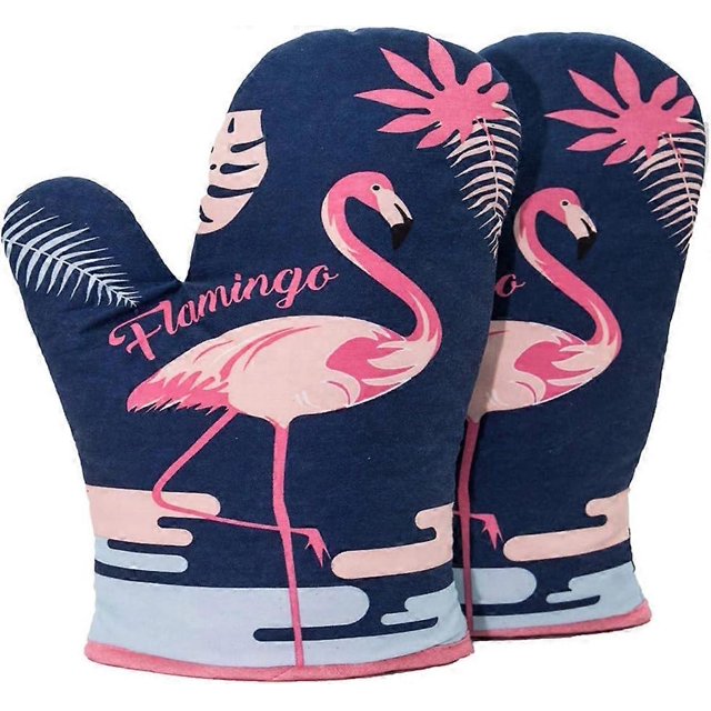 Oven Mitts 1 Paa Heat Resistant Oven Mitts Non-Slip Flamingo Pattern Kitchen