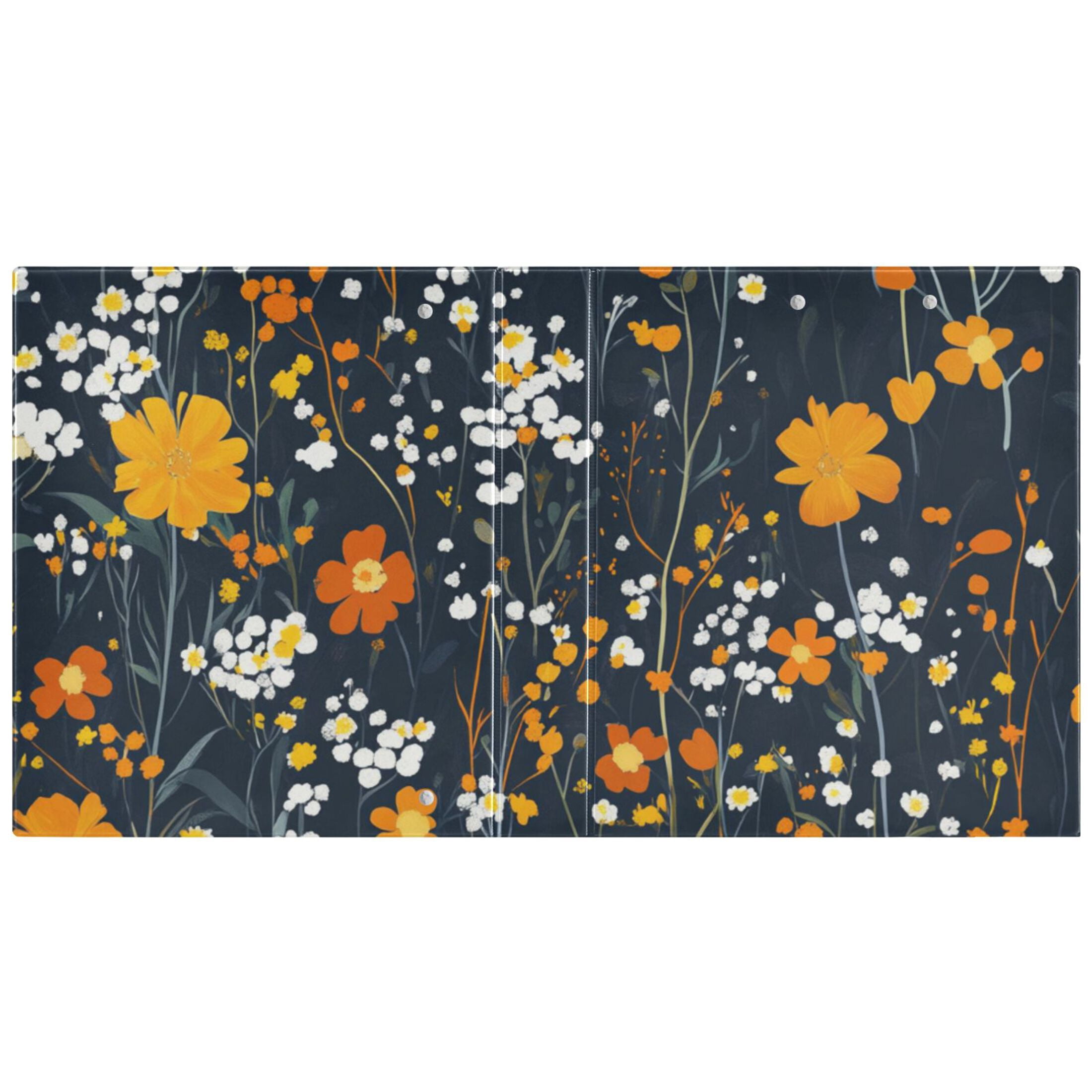 Dark Filed Flowers 3 Ring Binders 1.5 inch Hardcover File Folders with Interior Pockets A4 Size Organizer for School Office Hospital