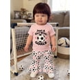 thumbnail image 3 of BemeyourBBs Kid Toddler Baby Girls Football Outfit Infant Baby Girl Summer Clothes Cute Letters Print Short Sleeve T-shirt with Soccer Bell Bottom Flare Pants Set Toddler Girls Summer Outfit, 3 of 9