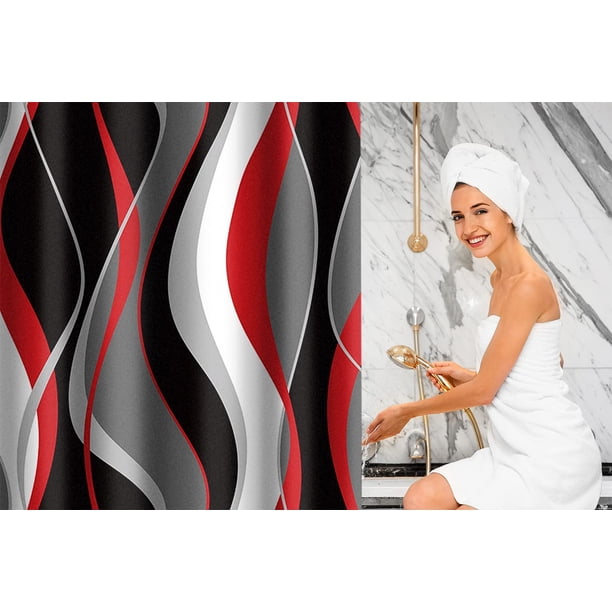 Rideau De Douche Rétro Imperméable Rouge 183x198 Cm Avec Crochets - Style Vintage Pour Salle De Bain Et Camping