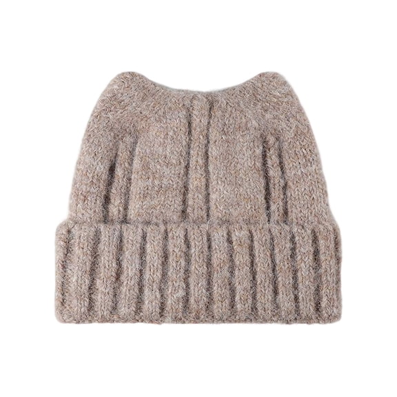 Gfyviroh Cozy Women's Cat Ear Beanie Hat Woolen Solid Color Cuffed Hat Outdoor Windproof Knitted Hat