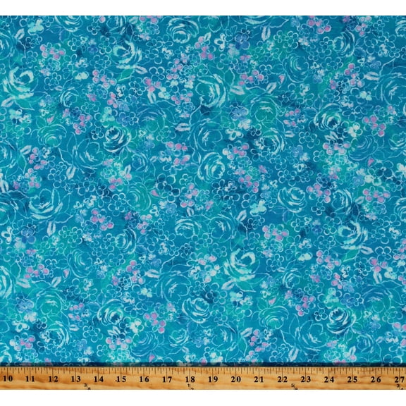 Cotton Blue Flowers Floral Bloomburst Teal Cotton Fabric Print by the Yard (WELD-21298-213TEAL)