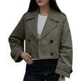 thumbnail image 3 of Womens Cropped Bike Jacket Casual Double Breasted Trench Coat Green XS, 3 of 9