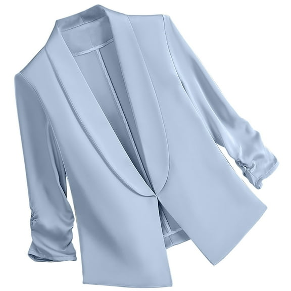 ZQUUVOU Women Business Blazers with Solid Color Long Sleeve Pocket Suit Jacket (Blue,M)
