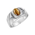 thumbnail image 2 of RYLOS Men's Rings Sterling Silver Rings Classic Designer Style 8X6MM Oval Gemstone & Diamond Ring Tiger Eye Birthstone Rings For Men Size 10, 2 of 6