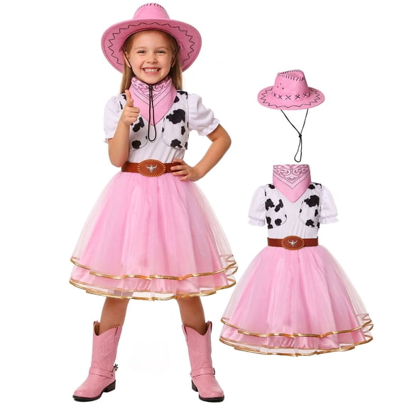 Staki Kids Cowgirl Costume for Girls Western Rodeo Outfit Halloween Costume Party Dress Up,5-6 Years