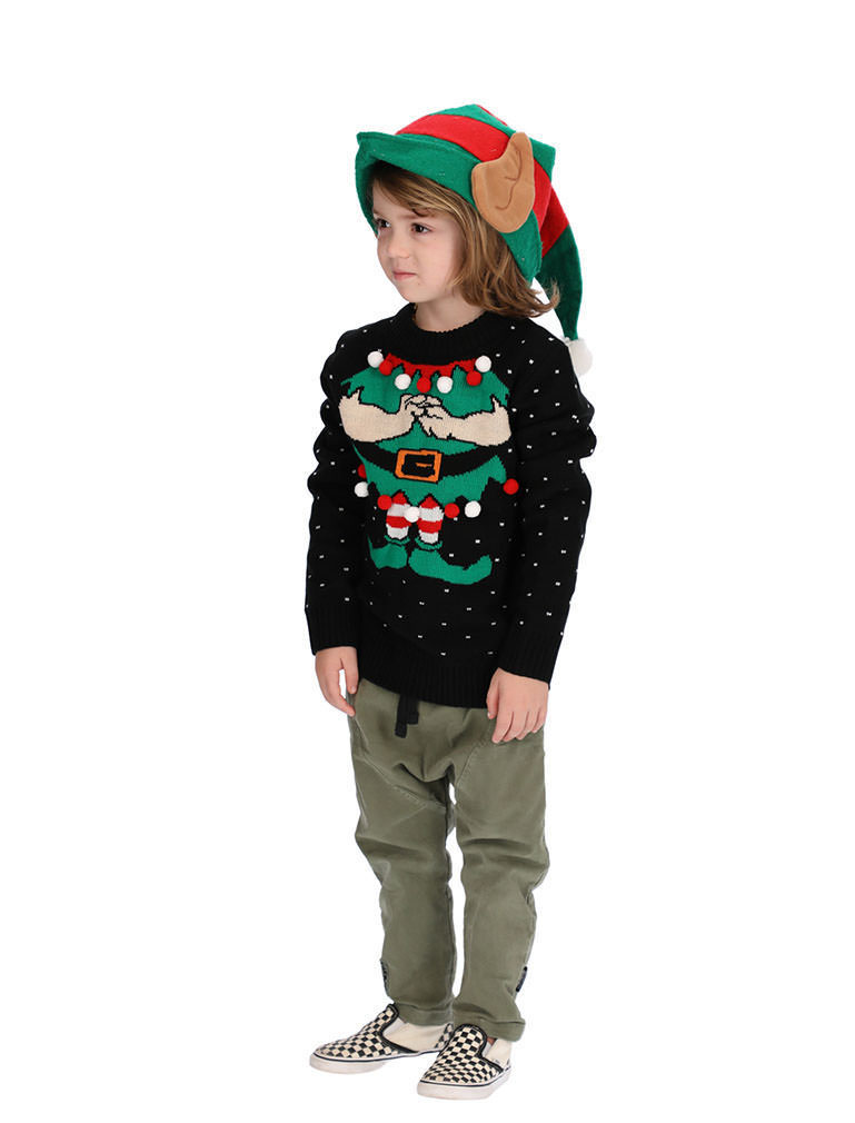 Tstars Boys Unisex Ugly Christmas Sweater Elf Christmas Sweater for Kids Cute Elf Kids Christmas Gift Funny Humor Holiday Shirts Xmas Party Christmas Gifts for Boy Toddler Sweater Ugly Xmas Sweater - image 3 of 6