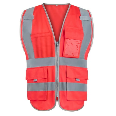 

GOGO 9 Pockets High Visibility Zipper Front Safety Vest With Reflective Strips Meets ANSI Standards