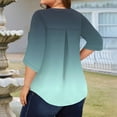 thumbnail image 4 of Abcomgle Plus Size Tshirts for Women Summer Plus Size Womens Classy Tops V Neck Women Plus Sizes 3/4 Sleeve Blouse Gradient Print Pleat Hem Casual T Shirts Loose Fit Womens Clothing 5XL,Navy, 4 of 5