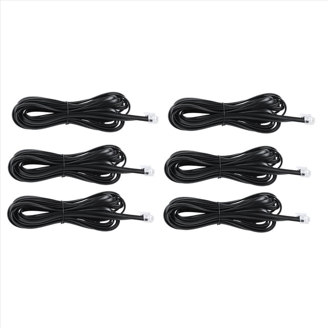 6X 6P6C RJ11 Cable de Telefono del Modem de Fax de Extension de Telefono 5M Longitud Negro
