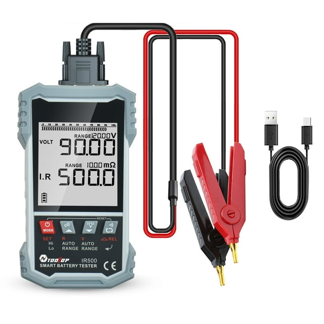 TOOLTOP 3.2-Inch Battery Internal Resistance Tester with Kelvin 4-Wire Measurement, Auto Calibration, Dual Alerts, and Type-C Port | IR500 Model, 1250mAh Battery, TN Screen, 8-Hour Runtime