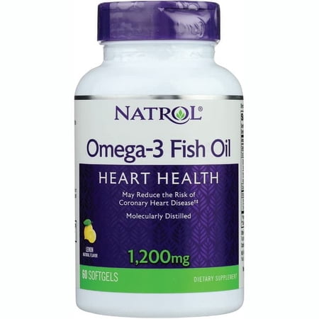 Natrol Heart Health Omega-3 Fish Oil, Lemon Flavor 1200mg, 60 Softgels