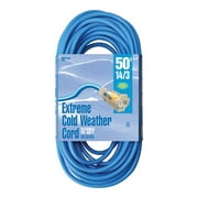 Coleman Cable 2628 Outdoor Extension Cord with Lighted Ends Made of Cold-Flex Weather-proof Material (50 Feet, 14/3, Blue)