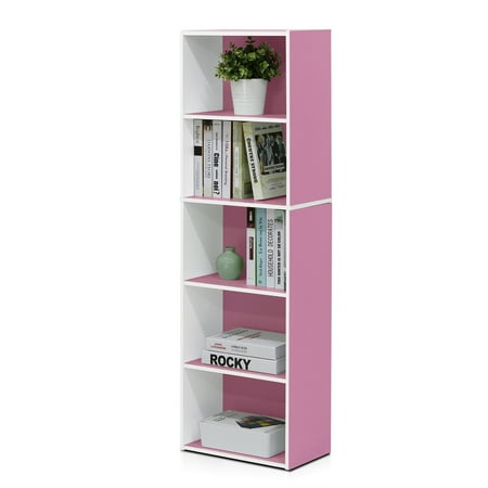 Furinno 11055 5 Tier Reversible Color Open Shelf Bookcase White Furinno 11055 5 Tier Reversible Color Open Shelf Bookcase White Pink