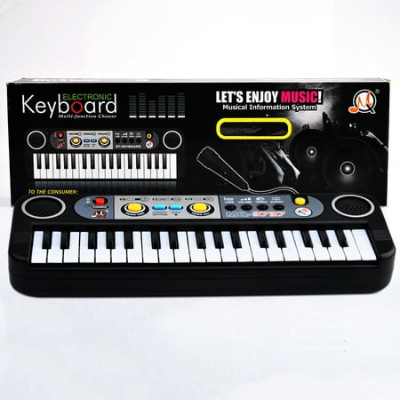 37 Key Small Electronic Keyboard Piano Musical Toy Mic Records for Children 3737 - Black